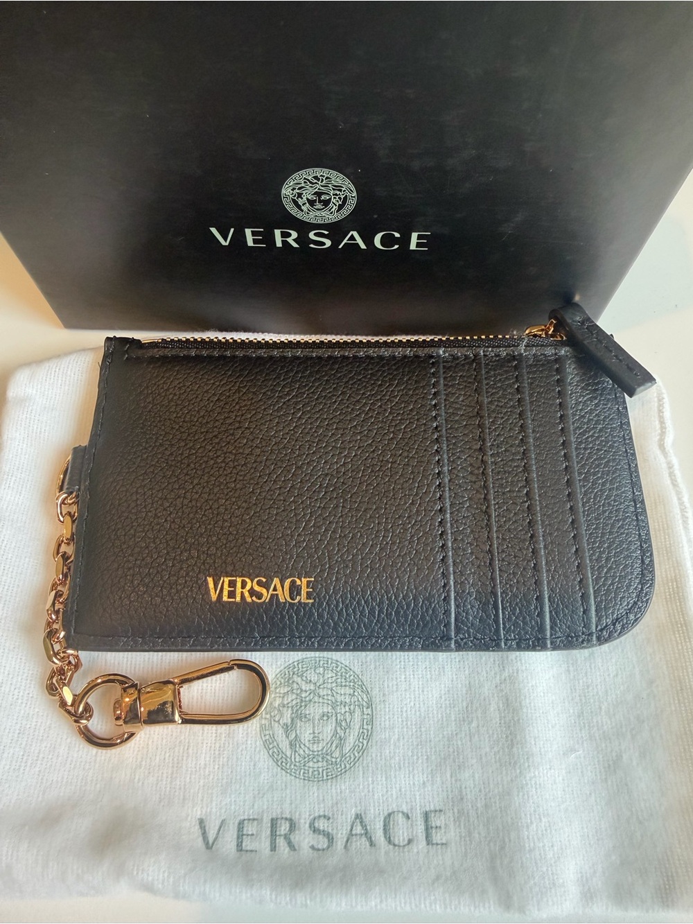 NWT Versace Black Pebbled Leather Medusa Coin Pouch/Card Holder. - Picture 3 of 3